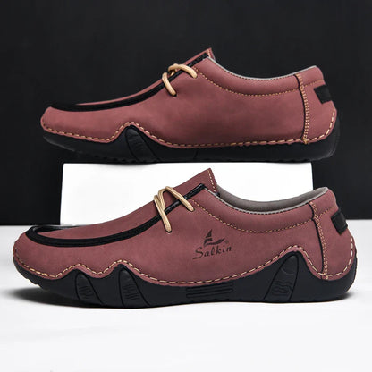 New 2024 Fashion Handmade Leather Casual Men Shoes Design Sneakers Man Loafers Breathable Low Top Flat Shoes Driving Plus Size