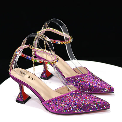 New Arrival Fashion Style Pointed Shoes Bag Soft Handle Bag Anklet Design Medium Heel Ladies Shoes Suitable for Wedding Party