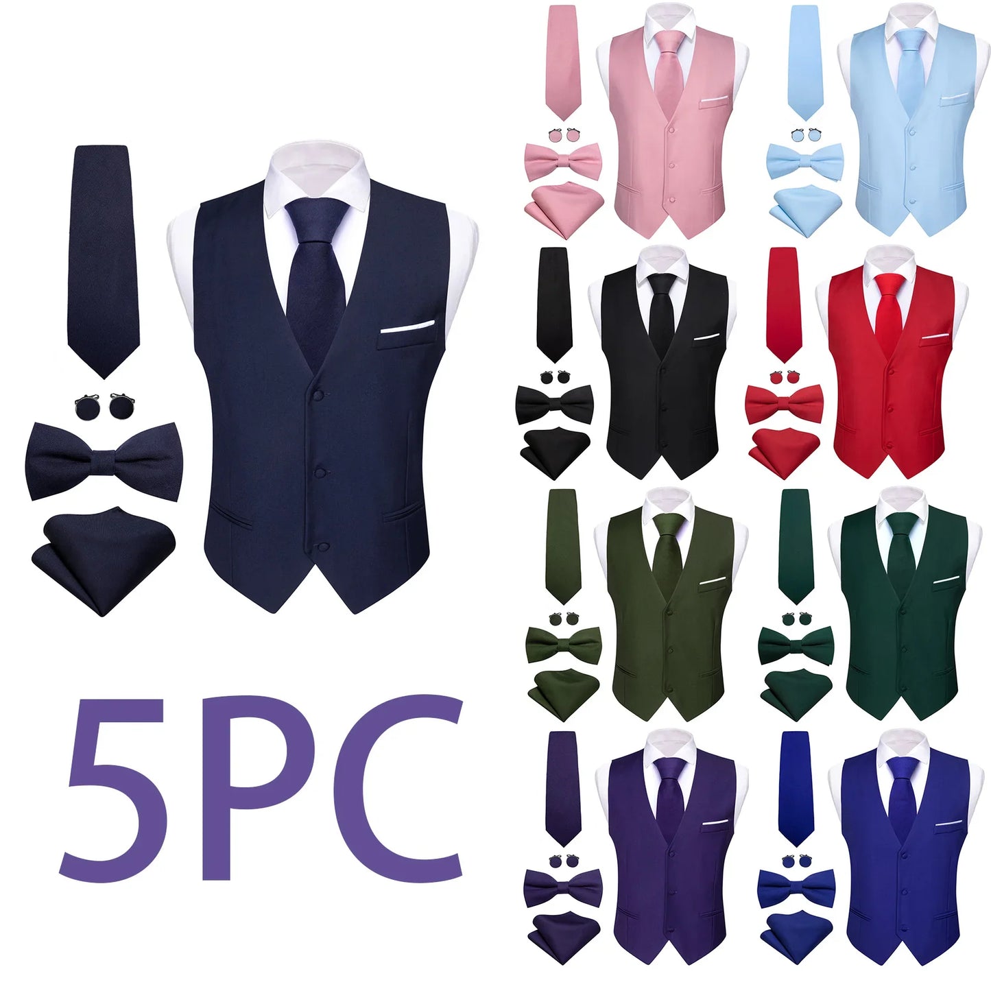 Men's 5-Piece Suit Set Vest/ tie/ bow tie/pocket handkerchief/cufflinks Complete set of formal and wedding accessories  Business
