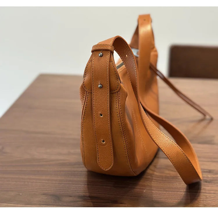 2026 New Genuine Leather Women's Bag Casual Solid Color Versatile Saddle Bag Soft Cowhide Shoulder Crossbody Bags