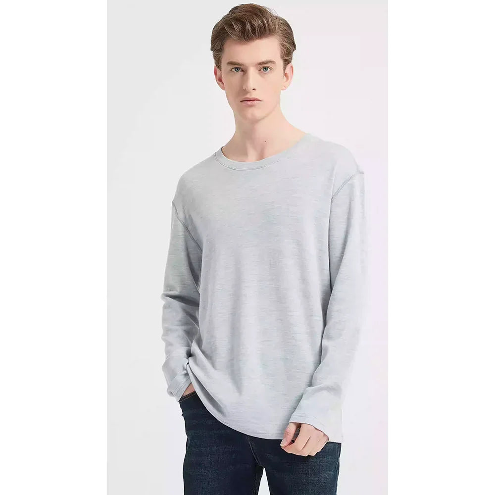 Men's 100% Merino Wool Base Layer Shirt 240G Thermal Top Warm Wicking Breathable Anti-Odor Underwear Warm Clothing Base Layer