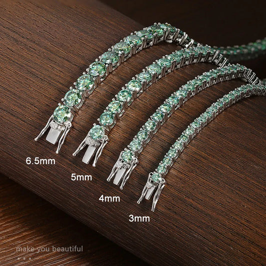 Bracelets de tennis en moissanite verte originale D VVS pour femmes et hommes, diamant de laboratoire avec bijoux de mariage GRA, bracelet en argent 925