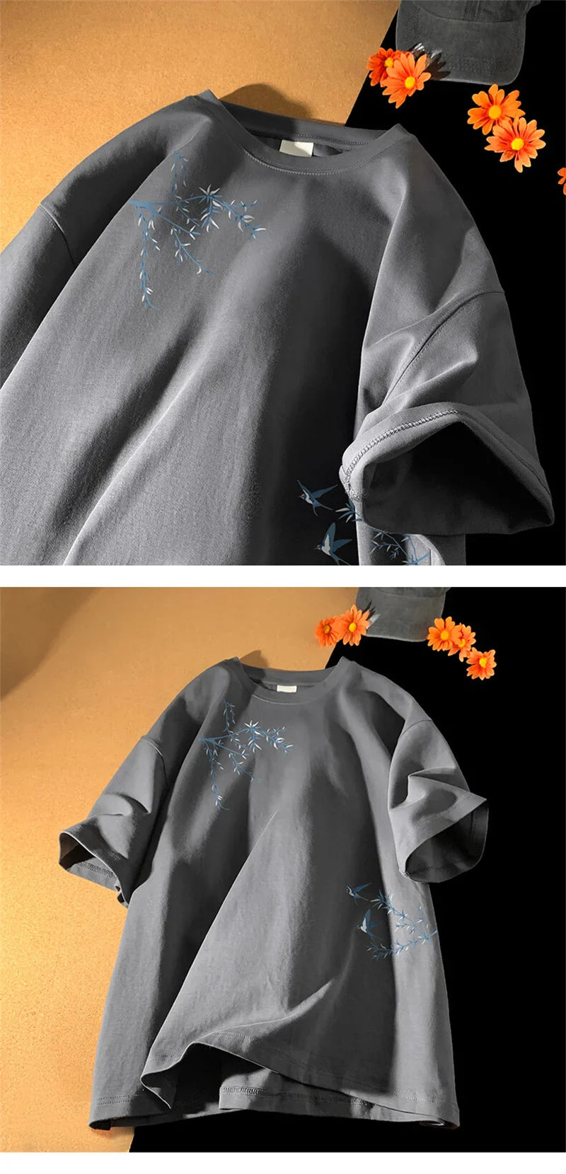 Men's Oversized T-shirts Fashion White 5XL Cotton T Shirt for Men Casual Summer Wear Bird Print Tee Shirts Men Clothing