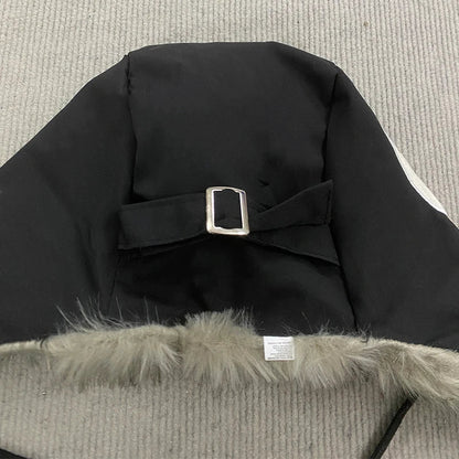 Y2K Star Patch Wool Like Lined Lei Feng Hat Unisex Black Autumn Winter Warm Ear Protection Trapper Hat for Outdoor Activities