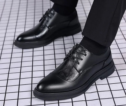 Men's Genuine Leather Oxfords Pointed Toe Lace Up Dress Shoes British Style Business Wedding Casual Footwear for Spring Autumn