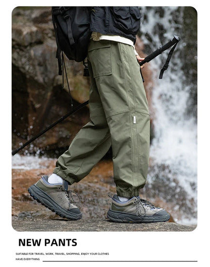 Men Waterproof Pant Autumn With Belt Hiking Trousers Breathable Mountaineering Pant Multi-pocket Camping Fishing Sport Trousers