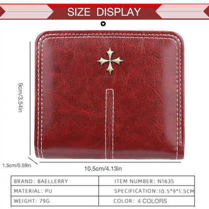 Portefeuille court en PU ciré huilé pour femmes, porte-monnaie multi-cartes avec fermeture éclair, sac tout-en-un