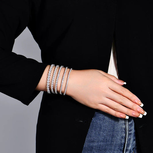 Bracelet de tennis en moissanite ronde taillée, placage or blanc, argent 925, pour femme, 4,0mm 5,0mm DVVS1, passe le test du diamant