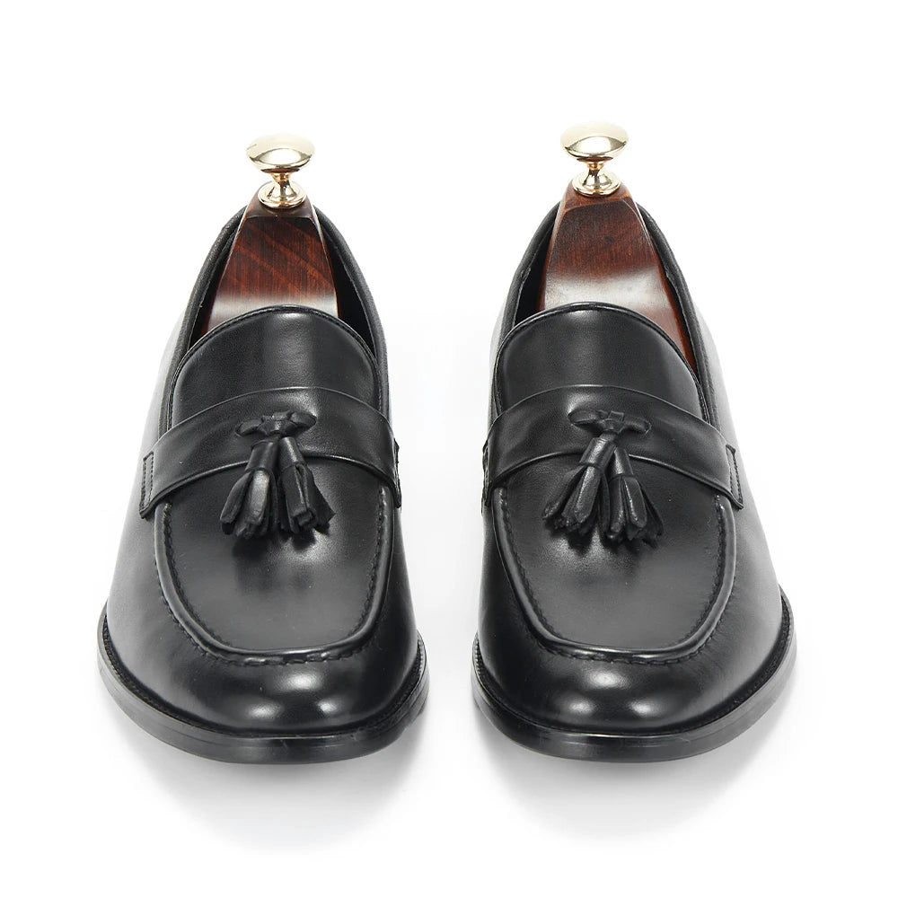 Men's Brown Leather Tassel Loafers, Formal Slip-on Dress Shoes for Business, Wedding