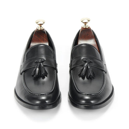 Men's Brown Leather Tassel Loafers, Formal Slip-on Dress Shoes for Business, Wedding