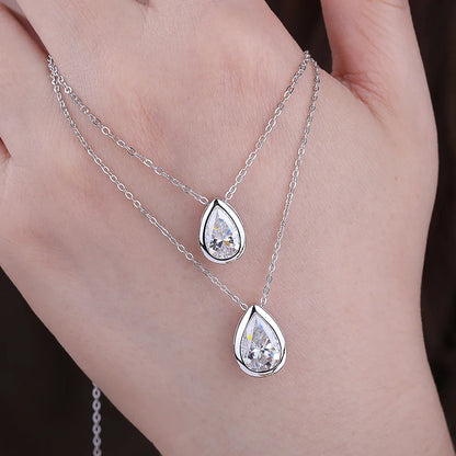 Bezel Set 1-4CT Pear Moissanite Solitaire Necklace for Women Teardrop Diamond Pendant Birthday Gift 925 Sterling Silver Jewelry
