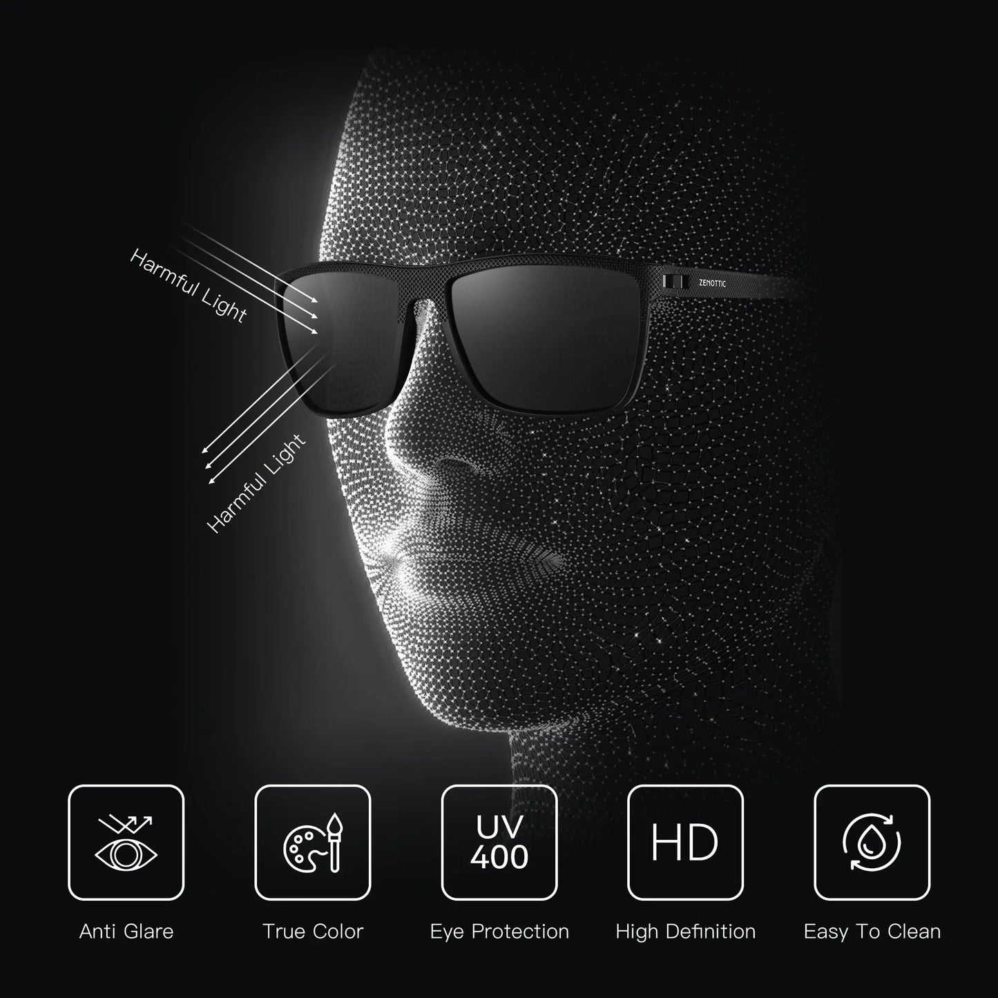 Polarized Sunglasses for Men Lightweight TR90 Frame UV400 Protection Square Sun Glasses