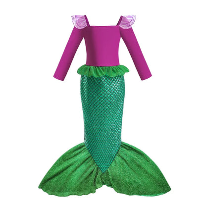 Ariel Little Mermaid Short Sleeve Tulle Dress for Girls Cosplay Princess Costume Carnival Birthday Party Outfit 2-8Y Vestido