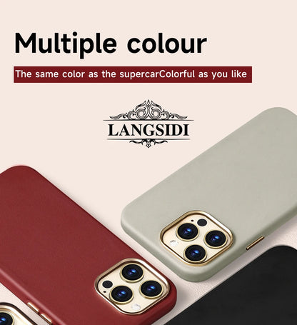 جراب هاتف جلدي أصلي مغناطيسي من LANGSIDI لهاتف iPhone 12 13 14 Pro 14 Plus 14pro شحن لاسلكي لجراب Magsafe
