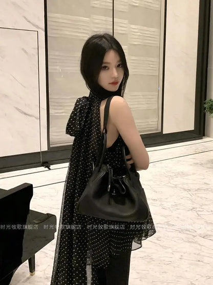 Women Blouses Sleeveless Polka Dots Loose Kawaii Lace-up Sweet Elegant Bow Temperament Design Korean Style Summer Fashion Chic