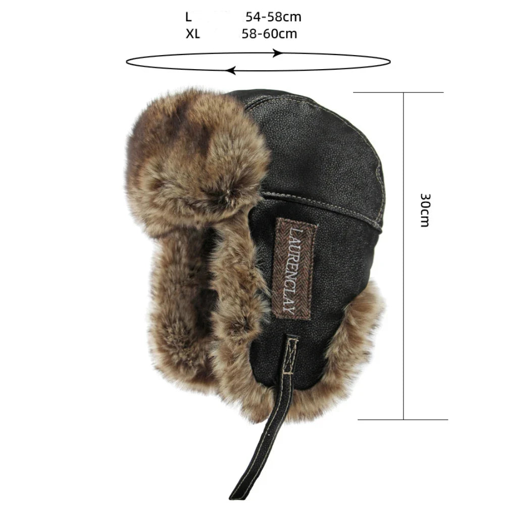 Bomber Hat New Thick Warm Men Women Russian Fur Hat Male Windproof PU Leather Ski Trapper Earflap Cap Winter Hat Ushanka