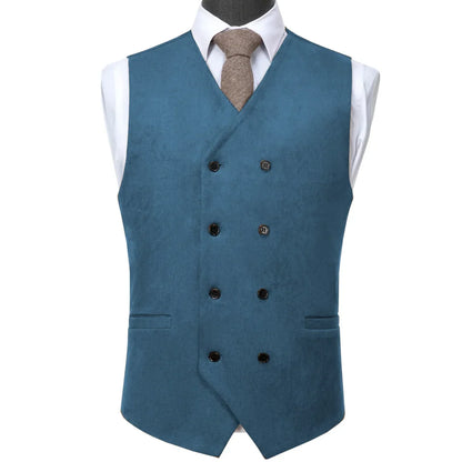 Men Vest Brown Suede Double Button Solid Waistcoat For Wedding Birthday Banquet Party Business Work Daily Casual Men Suit Vest