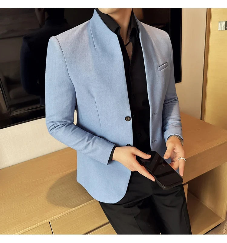 New Chinese Stand-Up Collar Suit Jacket High Quality Waffle Business Slim Fit Men's Social Party Suit Dress Men's clothing 5XL-M
