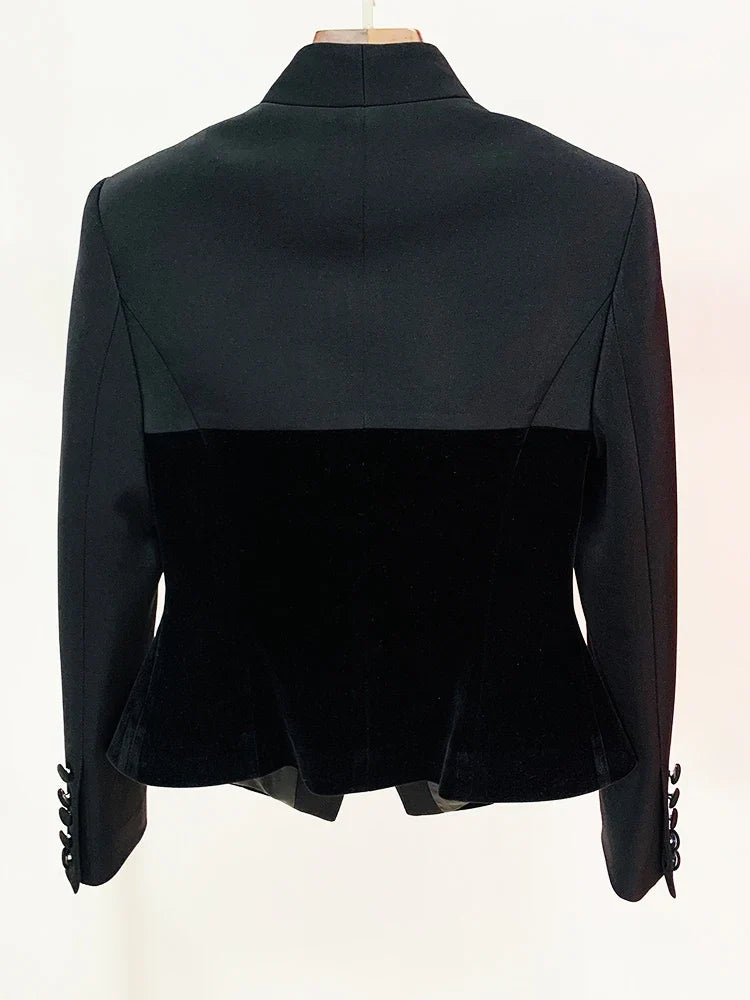 HIGH STREET Newest 2026 Designer Jacket Women's Slim Fitting Patchwork Velvet Blazer