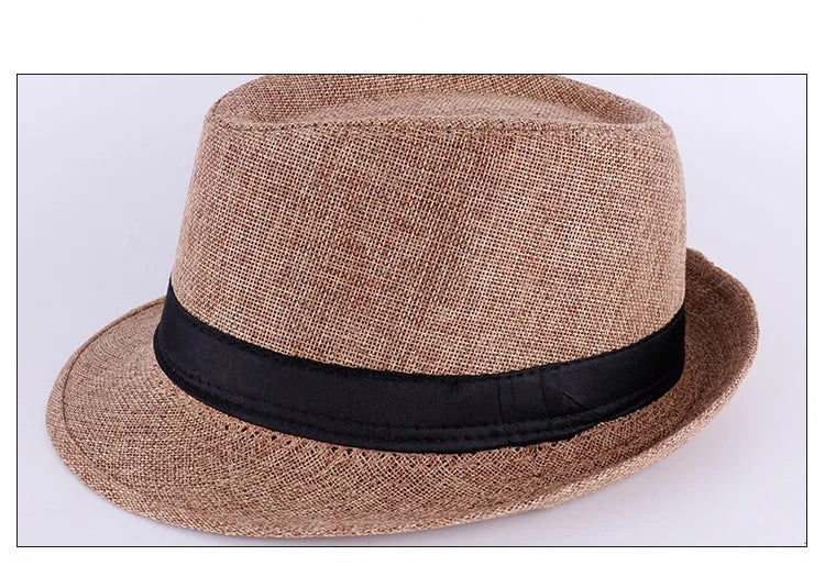 Jazz Hat British Style Linen Solid Color Hat for Men and Women Rolled Brim Couple Style Sun Hat Paper Straw Hat