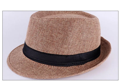 Jazz Hat British Style Linen Solid Color Hat for Men and Women Rolled Brim Couple Style Sun Hat Paper Straw Hat