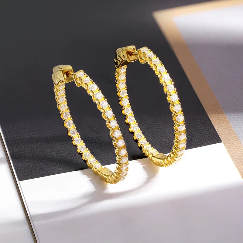 Sparkling Full 2mm 0.03CT D Color Moissanite Hoop Earrings For Women S925 Silver Plated 18K Rose Gold All Diamond Earring