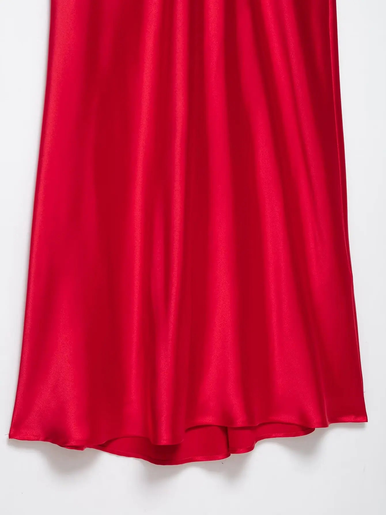 2025 Women Red V-Neck Holiday Style Satin Texture Long Dress Sleeveless Summer Women's Back Zipper Fashion Sling Dresses