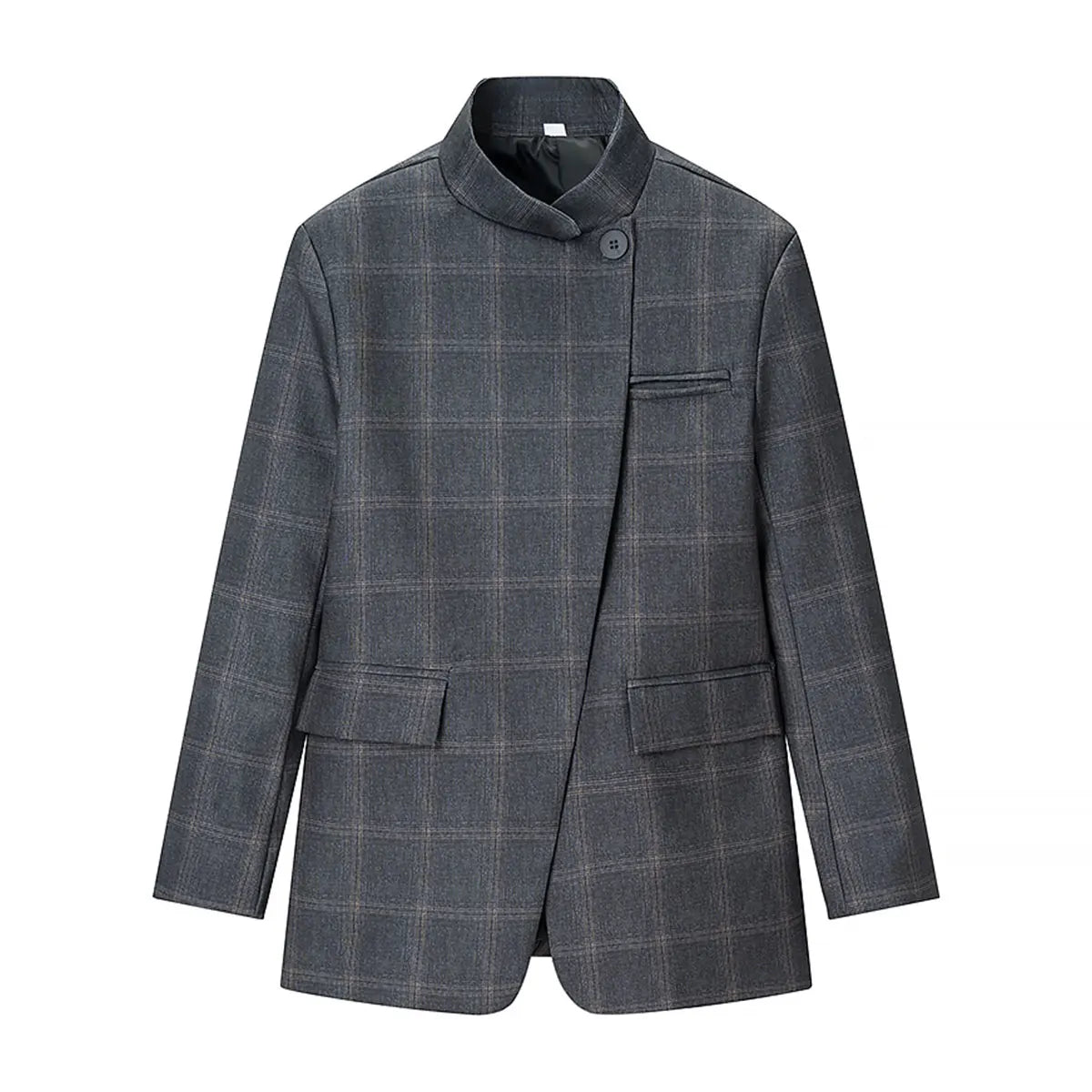 2026 Spring Blazer For Women Fashion Plaid Suit Coat Stand Collar Single Button Long Sleeve Jacket Female Fashion Streetwear
