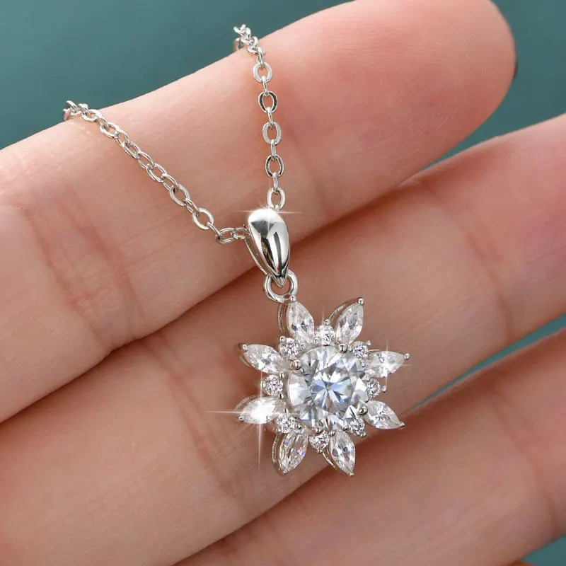 GRA Certified 6.5mm Round Moissanite Delicate Snowflake Pendant Necklace for Women 14K Gold Filled Fine Jewelry Gifts