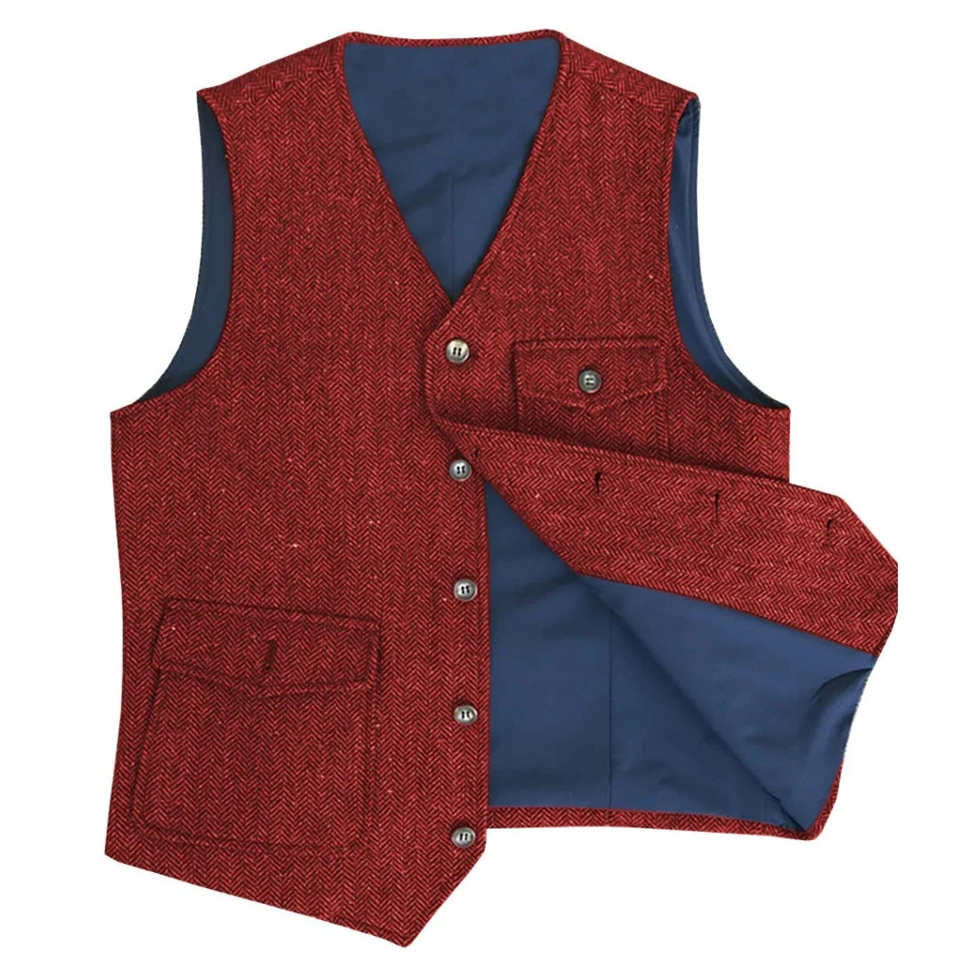 Men Vest Dark Green Herringbone Single Button V Neck Pocket Waistcoat For Wedding Party Business Work Daily Casual Men Suit Vest