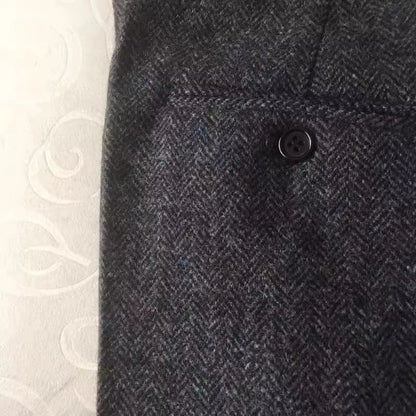 American-Style Retro Tweed High-Waisted Herringbone Wool Casual Straight-Leg Men's Trousers for Autumn and Winter in Large Sizes