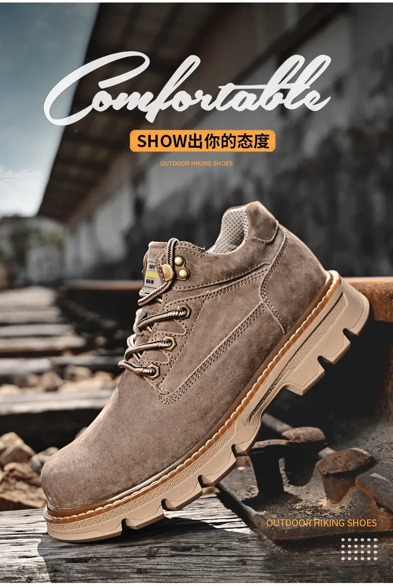 Men Genuine Leather Boots Men's English Style Thick Bottomed Work Clothes Shoes Winter Outdoor Mid Top Men's Boots