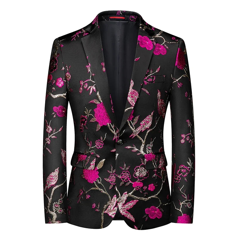 2026 New Men's Pink Embroidered Suit Jacket, Wedding Party Dress Coat, Fashionable Slim Male Blazers, Asian Size M-5XL 6XL