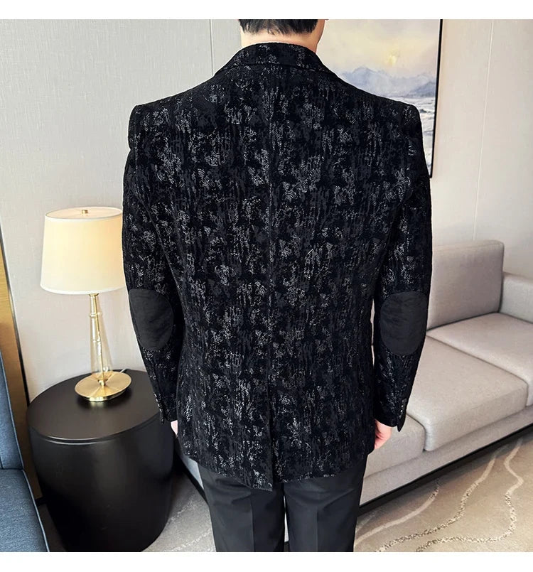 High Quality Plush Jacquard fashion Suit Jacket  Korean Version Slim Fit Business Retro Casual Social Wedding Suit Blazer 5XL-M