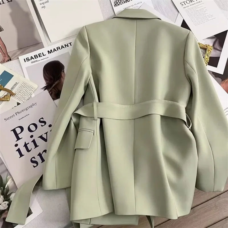 Elegant Blazer Woman Spring New Solid Color Tie Suit Jacket Temperament Korean Version of The Casual Trend Suit Woman Clothing