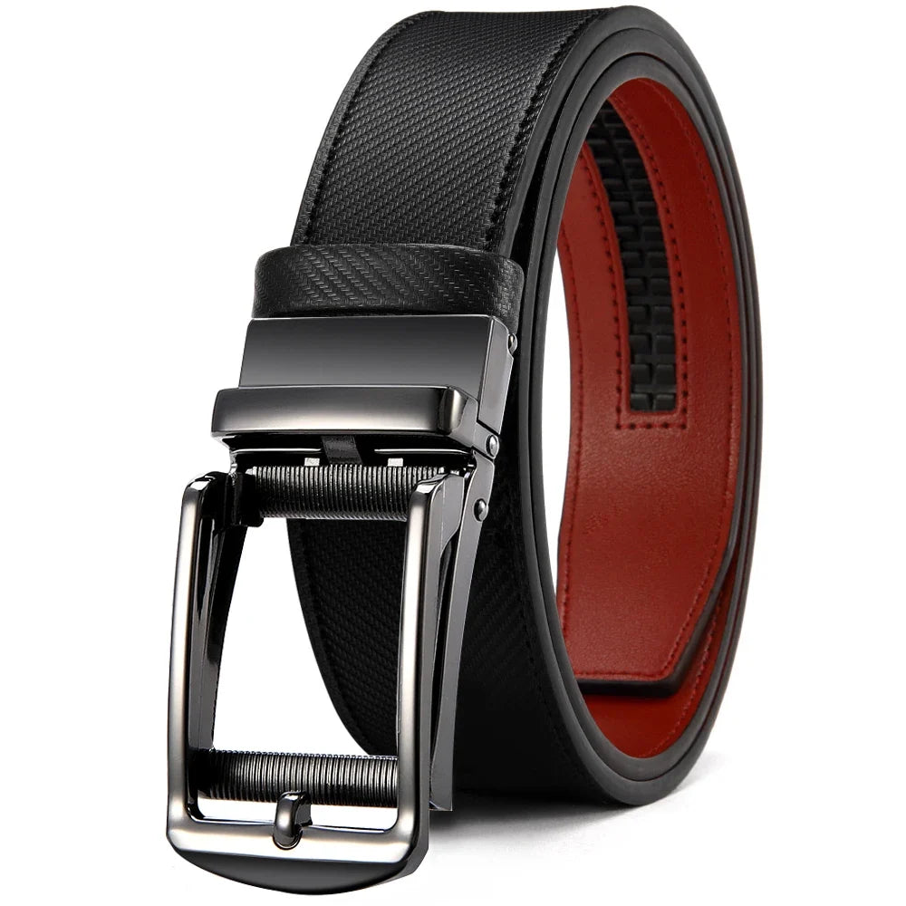 Mens Belt Genuine Leather Luxury Belt Metal Automatic Alloy Buckle Fashion Ratchet Belts for Men Cowhide High Quality Belt
