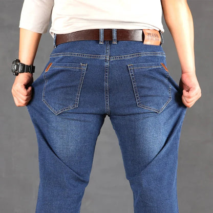 47-160KG Plus Size Men's Jeans Autumn Spring Black Blue Pants Straight Business Loose Long Trousers Cotton Jeans Male Clothing