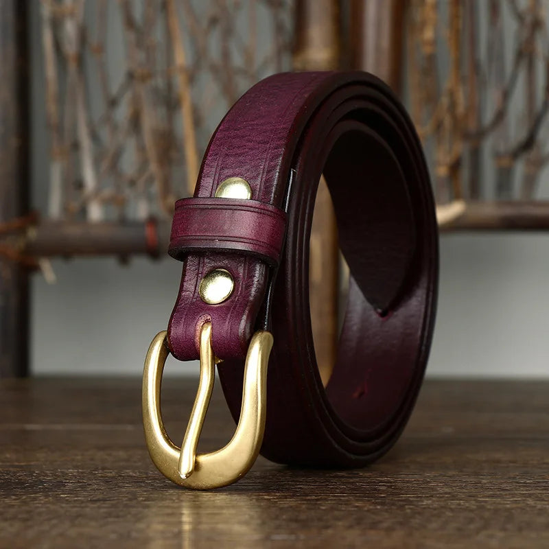 2.4CM Thick Cowhide Copper Buckle Ladies Genuine Leather Casual Jeans Belts for Women Luxury Designer Korean Fashion Thin Belt