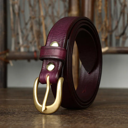 2.4CM Thick Cowhide Copper Buckle Ladies Genuine Leather Casual Jeans Belts for Women Luxury Designer Korean Fashion Thin Belt