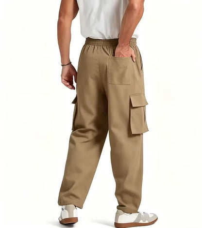 Men's casual multi pocket work pants with loose fit and drawstring waistband suitable for hikingfishingand outdoor exploration