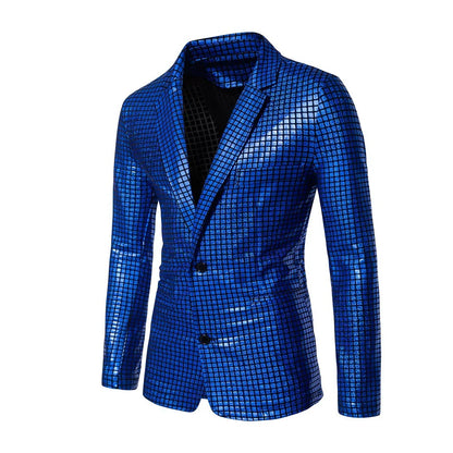 2026 New Men's Blue Plaid Suit Jacket, Fashion Blazer Coats, Black Green Silver Male Tops S M L XL XXL XXXL