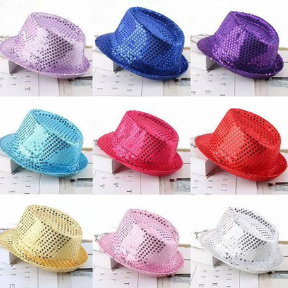 Durable Sequins Jazz Hat Masquerade Shiny Panama Cap Stage Cosplay Dance Performance Hat Holiday