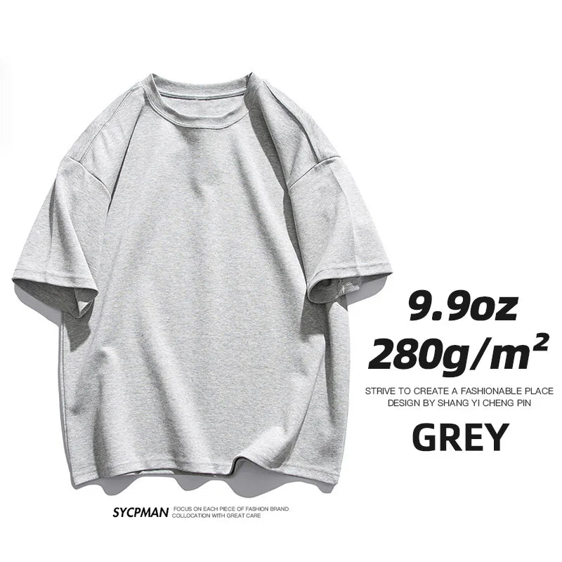 Men's Oversized T-Shirt 9.9oz 280 Grams Heavy High Quality Short Sleeve Cotton Tee Solid Color Unisex Streetwear