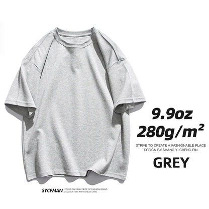 Men's Oversized T-Shirt 9.9oz 280 Grams Heavy High Quality Short Sleeve Cotton Tee Solid Color Unisex Streetwear