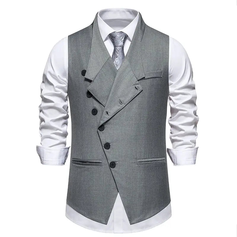 Men's Wedding and Party Vest with Diagonal Front Placket and Single-Button Closure