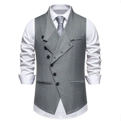 Men's Wedding and Party Vest with Diagonal Front Placket and Single-Button Closure