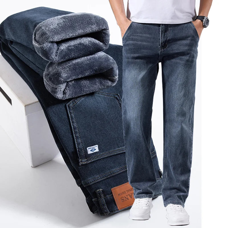 Men's loose straight leg jeans retro washed elastic casual pants suitable for all seasons versatile pants