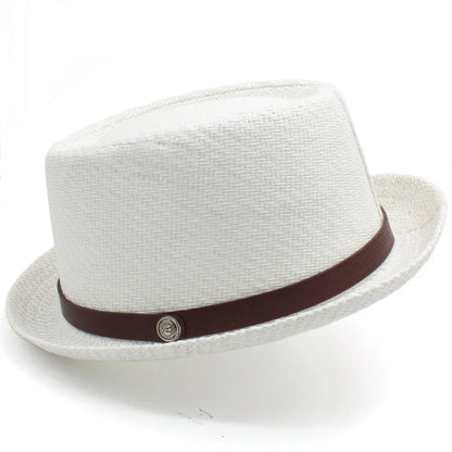 Men Women Straw Pork Pie Hats Summer Sunhat Boater Caps Sailor Sombrero Beach Fedora Trilby Outdoor Travel US Size 7 1/4 UK L