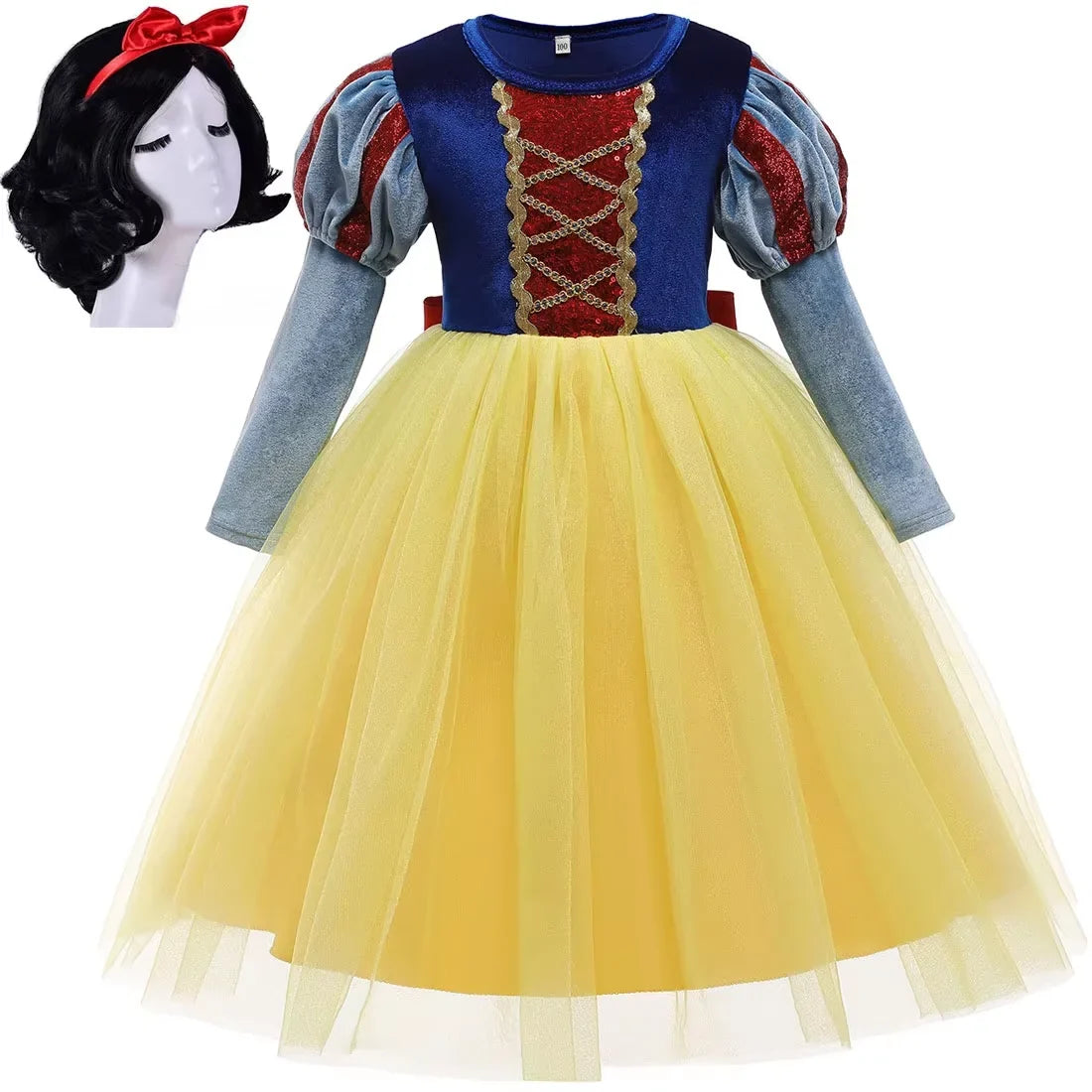 Halloween New Movie Snow White Princess Dress Girl Cosplay Yellow Snow White Party Yellow Stripe Dress Accessories Suit