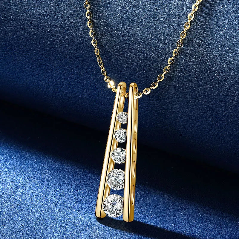 Exquisite Geometric Trapezoid Pendant Necklace 925 Sterling Silver Round Full Moissanite Necklaces for Women Jewelry Gift